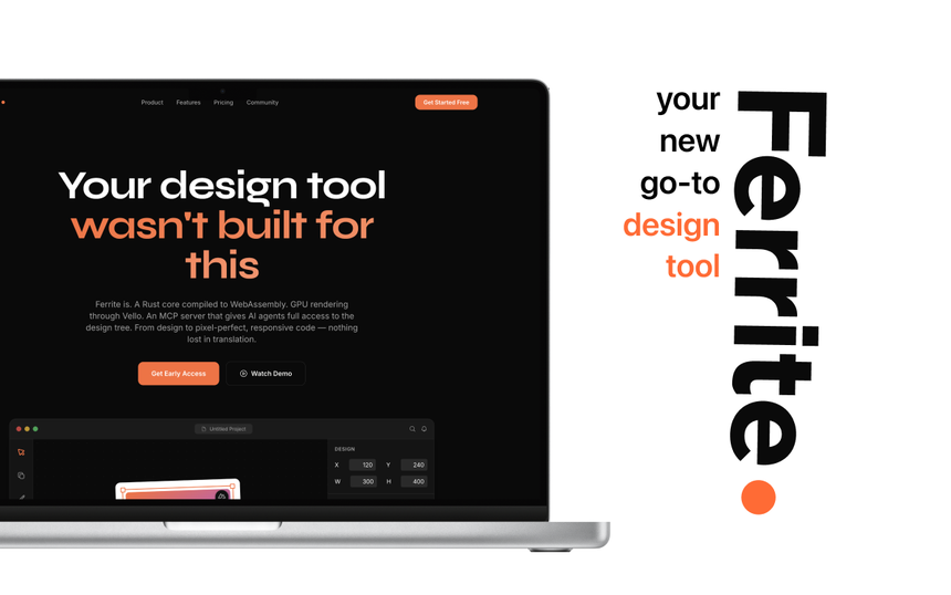 Stylish website for Ferrite (figma alternative) case study